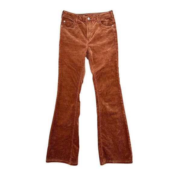 Anthropologie Pilcro The Yaya Rust Orange Corduroy Crop Flared Pants Size 26 - Picture 15 of 16